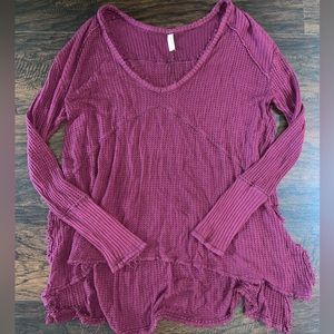 Free People Burgundy Purple Long Sleeve Thermal Top Tunic Small S EUC